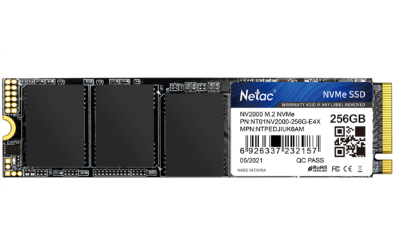 Твердотельный накопитель Netac NV2000 PCIe 3 x4 M.2 2280 NVMe 3D NAND SSD 256GB, R/W up to 2500/1000MB/s