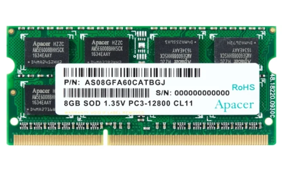 Apacer  DDR3   8GB  1600MHz SO-DIMM (PC3-12800) CL11 1.5V(Retail) 512*8 (AS08GFA60CATBGC/DS.08G2K.KAM)