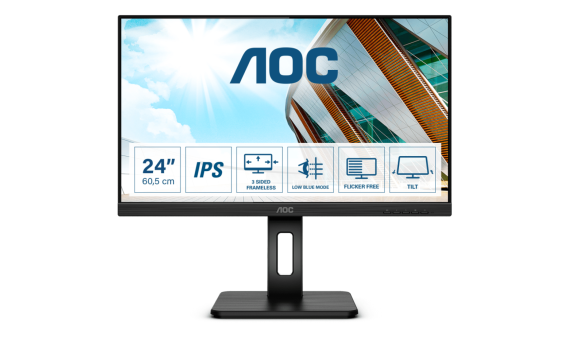 23,8" AOC 24P2Q 1920x1080 75Hz IPS LED 16:9 4ms D-Sub DVI HDMI DP 4*USB3.2 50M:1 1000:1 178/178 250cd HAS Pivot Tilt Swivel Speakers Black