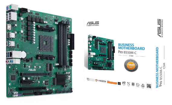 ASUS PRO B550M-C/CSM, Socket AM4, B550, 2*DDR4,2*DP+HDMI, SATA3 + RAID, Audio, Gb LAN, USB 3.1*8, USB 2.0*4, COM*1 header (w/o cable), mATX ; 90MB15Q0-M0EAYC