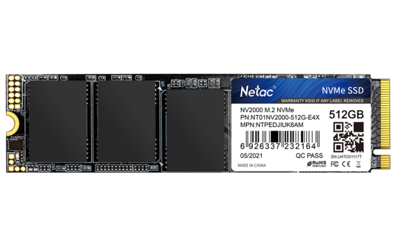Твердотельный накопитель Netac NV2000 PCIe 3 x4 M.2 2280 NVMe 3D NAND SSD 512GB, R/W up to 2500/1950MB/s